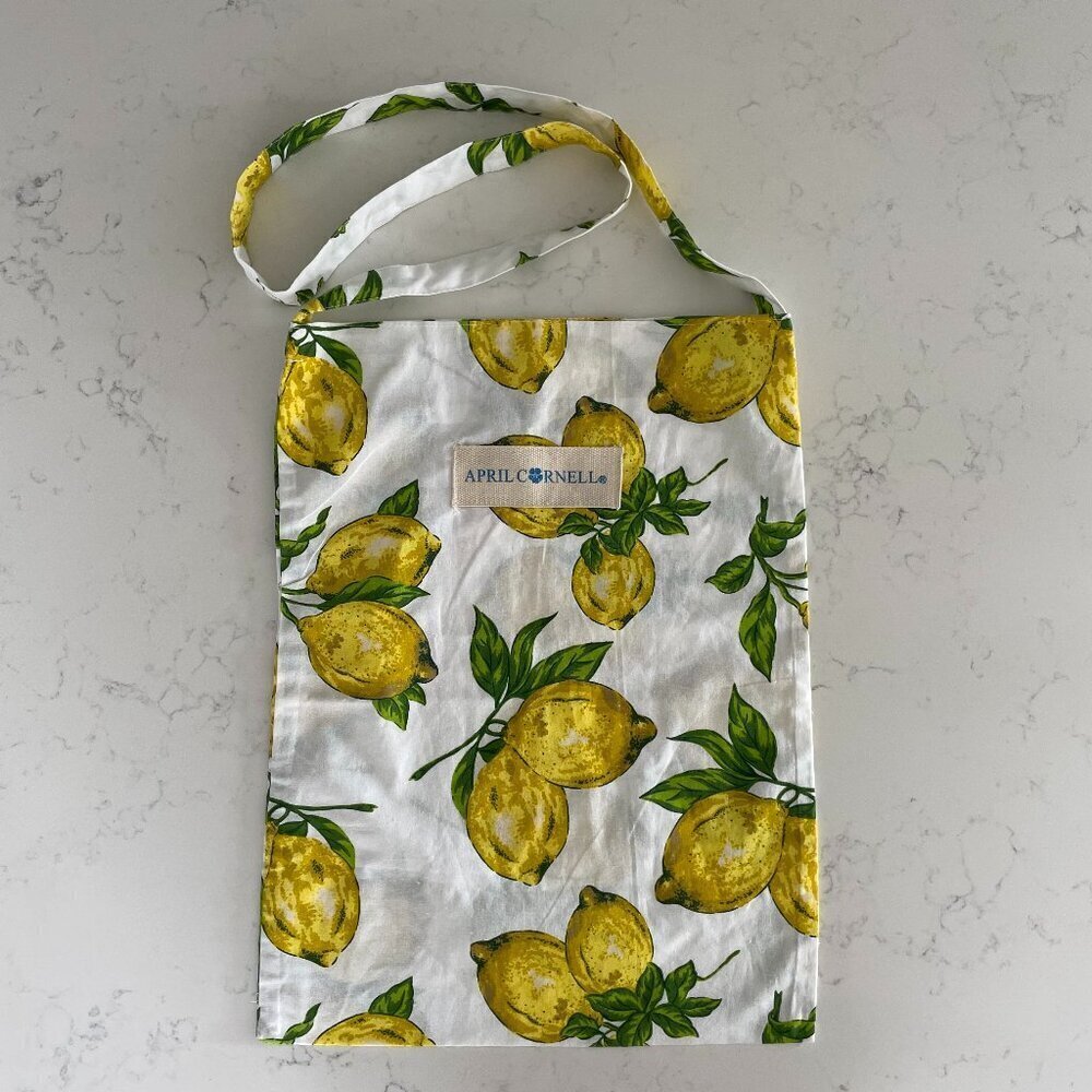 April Cornell Lemon Print Tote Shopping Bag Crossbody/Shoulder Wht Yel Grn NWOT